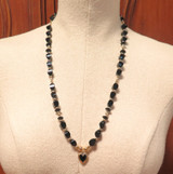 Vintage 14ct Yellow Gold Diamond & Black Onyx Beaded Necklace 66cm 54.8g