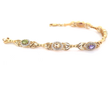 Vintage Gold-plated Metal & Simulated Multi-gemstone Bracelet 19cm