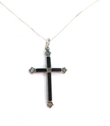 Petite Vintage Sterling Silver Enamel & Peridot Cross Pendant & 925 Chain 3.g