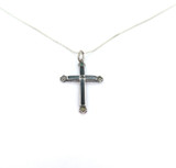 Petite Vintage Sterling Silver Enamel & Peridot Cross Pendant & 925 Chain 3.g