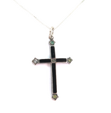 Petite Vintage Sterling Silver Enamel & Peridot Cross Pendant & 925 Chain 3.g