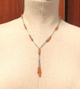 Beautiful Vintage Liquid Silver Bead & Agate Lozenge Shaped Bead Necklace 6.6g