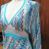 Missoni Mare Short Sleeve Zig Zag Blue Crochet Knit Kaftan Dress