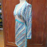 Missoni Mare Short Sleeve Zig Zag Blue Crotched Knit Kaftan Dress