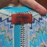 Missoni Mare Short Sleeve Zig Zag Blue Crotched Knit Kaftan Dress