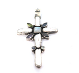 Large Decorative Sterling Silver Pearl & Multi Gem Cross Pendant 18.7g