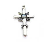 Large Decorative Sterling Silver Pearl & Multi Gem Cross Pendant 18.7g