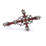 Elaborate Sterling Silver Carnelian & Marcasite Cross Pendant / Brooch 8.9g