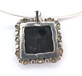 Elegant Sterling Silver Square Onyx & Moonstone Pendant with Neck Collar 25.4g