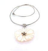 Sparkling Sterling Silver Mother of Pearl & CZ Flower Pendant w 925 Chain 13.5g