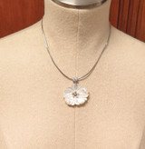Sparkling Sterling Silver Mother of Pearl & CZ Flower Pendant w 925 Chain 13.5g