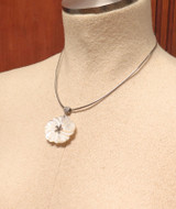 Sparkling Sterling Silver Mother of Pearl & CZ Flower Pendant w 925 Chain 13.5g