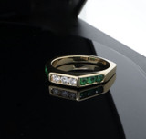 Vintage Emerald & Diamond Set 18k Yellow Gold Hexagonal Ring Size O Val $4560