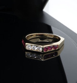 Vintage Ruby & Diamond Set 18k Yellow Gold Hexagonal Ring Size O Val $4120