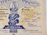 RARE RNA EKKA 1909 Jubilee Souvenir Large Certificate No. 908 (QLD 1859 - 1909)