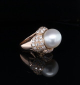 Vintage 18ct Pink Gold 12mm South Sea Pearl & Diamond Ring Sz K Val $10890