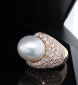 Vintage 18ct Pink Gold 12mm South Sea Pearl & Diamond Ring Sz K Val $10890
