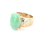 Stylish 14ct Yellow Gold & Apple Green Jade Ring Greek Key Design Size L 5.6g