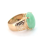Stylish 14ct Yellow Gold & Apple Green Jade Ring Greek Key Design Size L 5.6g