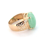 Stylish 14ct Yellow Gold & Apple Green Jade Ring Greek Key Design Size L 5.6g