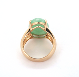 Stylish 14ct Yellow Gold & Apple Green Jade Ring Greek Key Design Size L 5.6g