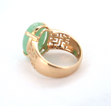 Stylish 14ct Yellow Gold & Apple Green Jade Ring Greek Key Design Size L 5.6g