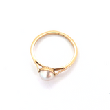 Dainty 14ct Yellow Gold & 5.5 mm Pearl Dress Ring Size L 1.3g