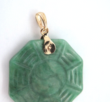 Vintage 14ct Yellow Gold & Octagon Jade Engraved Yin Yang Symbol Pendant 7.7g