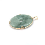 Vintage 14ct Yellow Gold & Apple Green Jade Disc Pendant Diameter 37mm 11.4g