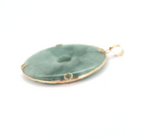 Vintage 14ct Yellow Gold & Apple Green Jade Disc Pendant Diameter 37mm 11.4g