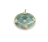 Vintage 14ct Yellow Gold & Apple Green Jade Disc Pendant Diameter 37mm 11.4g