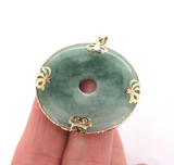 Vintage 14ct Yellow Gold & Apple Green Jade Disc Pendant Diameter 37mm 11.4g