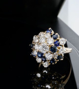 Handmade Diamond & Australian Sapphire Cluster 14ct Gold Ring Size E Val $7660