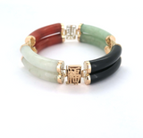 Vintage 14ct Yellow Gold Good Luck Symbols & Multi-coloured Jade Bracelet 35.5g