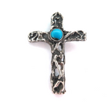 Vintage Brutalist Style Sterling Silver & Turquoise Cross Pendant 4.7g