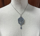 Antique Art Nouveau Sterling Silver Guilloche Enamel Set Pendant & Chain
