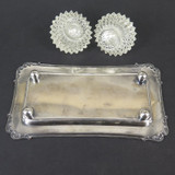 Antique USA Made Cut Glass Salt & Pepper Cruet Setting on Silverplate Tray