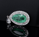 6.55ct Emerald & 2.85ct F Si Diamond Halo 18K White Gold Pendant Val $40890