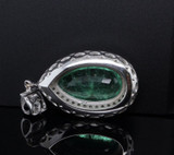 6.55ct Emerald & 2.85ct F Si Diamond Halo 18K White Gold Pendant Val $40890