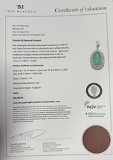 6.55ct Emerald & 2.85ct F Si Diamond Halo 18K White Gold Pendant Val $40890