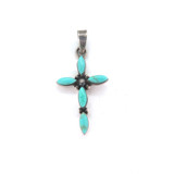 Tiny Vintage Sterling Silver & Marquise Shaped Turquoise Cross Pendant 1.5g