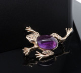 Vintage 14K Yellow Gold Amethyst & Diamond Frog Brooch 5.50g Val $2430