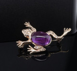 Vintage 14K Yellow Gold Amethyst & Diamond Frog Brooch 5.50g Val $2430