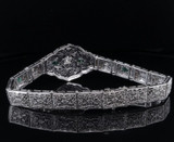 Antique Emerald & Diamond Set 14ct White Gold Bracelet 17.5cm Long Val $3720