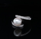 Vintage Cultured Pearl & 0.36ct Diamond 14ct White Gold Ring Size M1/2 Val $3425