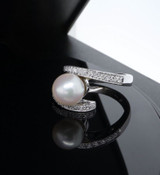 Vintage Cultured Pearl & 0.36ct Diamond 14ct White Gold Ring Size M1/2 Val $3425