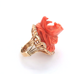 Exquisite 14ct Yellow Gold & High Relief Carved Lion Coral Cameo Ring Size L1/2