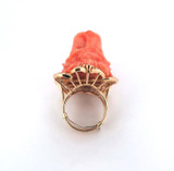 Exquisite 14ct Yellow Gold & High Relief Carved Lion Coral Cameo Ring Size L1/2