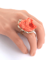 Exquisite 14ct Yellow Gold & High Relief Carved Lion Coral Cameo Ring Size L1/2