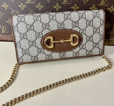 Auth. Gucci Horsebit 1955 Wallet On Chain GG Supreme Canvas & Leather